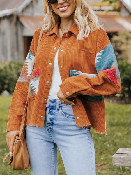 

women's jackets aztec ethnic style printed jacket women patchwork print coat women shirt collar single breasted cotton big pocket jacke, Black;brown