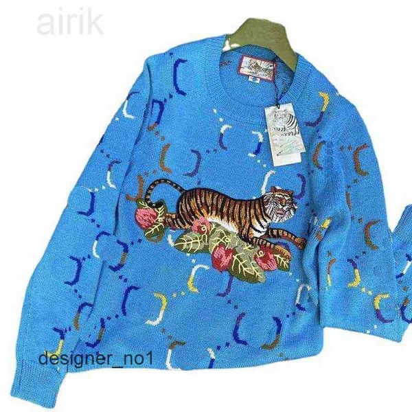 

tiger flower letter jacquard wool knitted sweater 2023 new lazy fashion loose men and women''gg''ev29, White