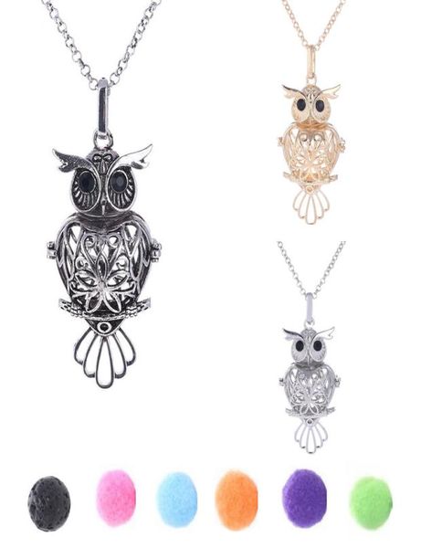 

hollow open owl cage pendant aromatherapy necklaces for women diffuser essential oil lava rock stone lockets fashion jewelry in bu9297194, Silver