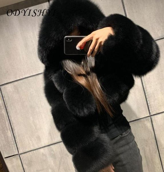 

women039s fur faux furry cropped coat parka women hooded jacket fluffy 2021 winter artificiel warm outwear m5604593, Black