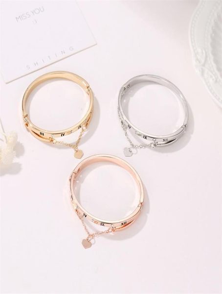 

whole jewelry rose gold stainless steel roman digital bracelets bangles female heart forever love bracelet for women8504938, Black