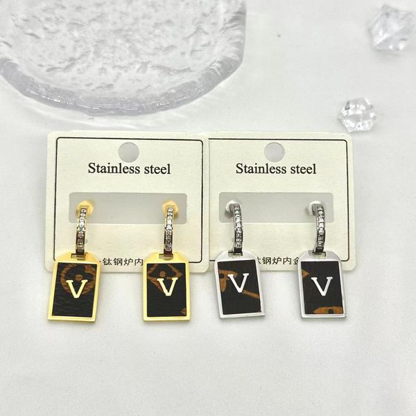

designer earrings women brand faux leather designer pattern charm stud brand earrings luxury love stainless steel and no fade letter earring, Golden;silver