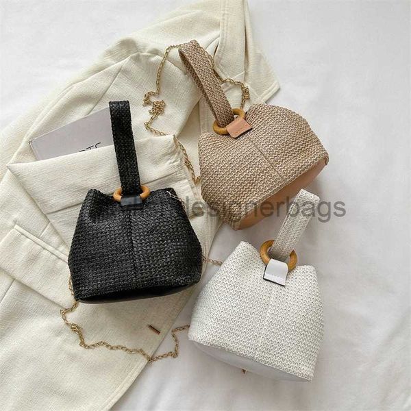 

grass fashionable and minimalist texture handbag 2023 summer korean version westernized woven chain single crossbody bucket bagstylishdesign
