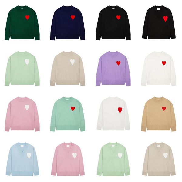

mens paris fashion pullover sweatshirts hearts red embroidery knitting soild love round neck long sleeve knitted designer for men woman top, Black