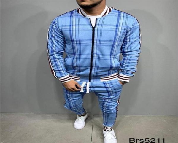 

new tracksuit men sportsuits gentlemen set zipper fullset jacket suit set long sleeve stripe coat pants gyms casual men sets9049721, Gray