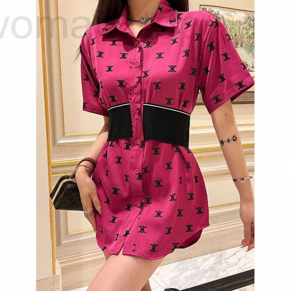 

basic & casual dresses designer ce23ss new flocking triumphal arch rubber rib collar short sleeve lined dress elastic waist design elegant w, Black;gray