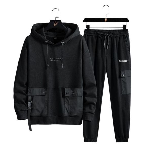 

men039s tracksuits spring autumn multipockets plus size tracksuit men streetwear black grey pullover hoodie pants 2 piece set 8636379, Gray