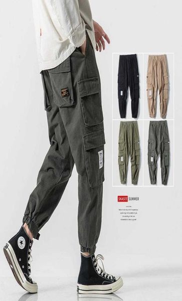 

2021 autumn high quanlity men039s ankletied casual trousers korean style trendy men039s cargo pants loose army gray cropped7920782, Black