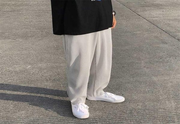 

privathinker pleated straight pants men039s elastic waist casual pants men streetwear loose ice silk trousers mens wide leg pan2068506, Black