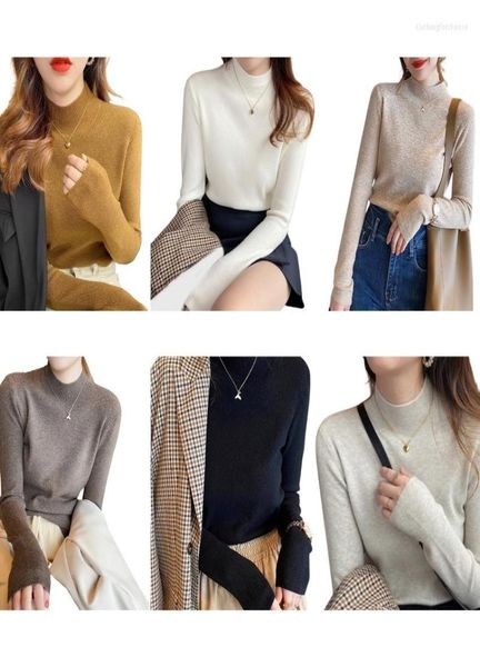 

women039s t shirts women39s longsleeve lightweight half turtleneck sweater autumn long sleeve slim elastic l21e5666069, White