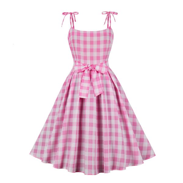 

urban dresse vintage e pink plaid dress retro rockabilly bowtie suspenders cocktail party 1950s 40s swing summer 230804, White;black