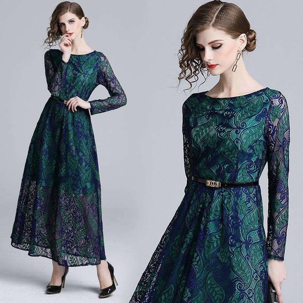 

autumn and winter long slim hollowed out sleeve lace dress womens, Black;gray