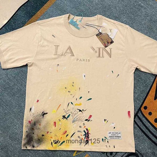 

2023 designer lanvins t shirt shorts fashion men's and women's beige speckle alphabet print trendy trend basic casual loose half s, White;black