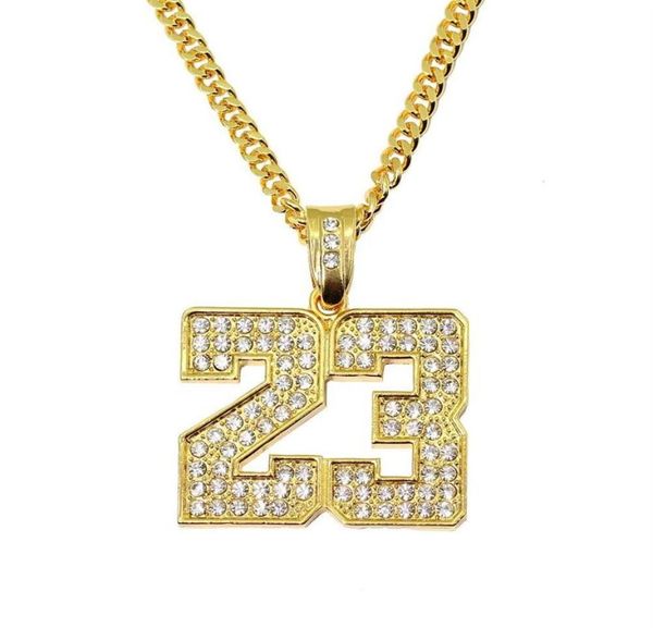 

hip hop number 23 diamonds pendant necklaces for men golden silver alloy rhinestone luxury necklace cuban link chain fashion jewel5421996