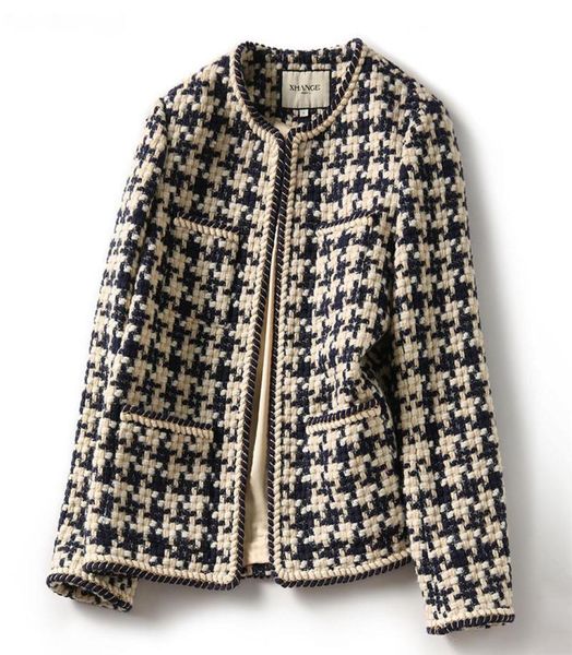

women039s jackets 2022 elegant weave plaid women blazer with pocket and lining autumn winter causal tweed coat office ladies su1813367, Black;brown