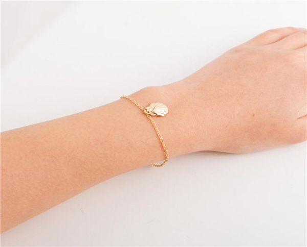

10pcs clam sea shell bracelet geometric ocean beach nautical ariel conch sector cowrie seashell chain bracelets for women party gi4910183, Golden;silver