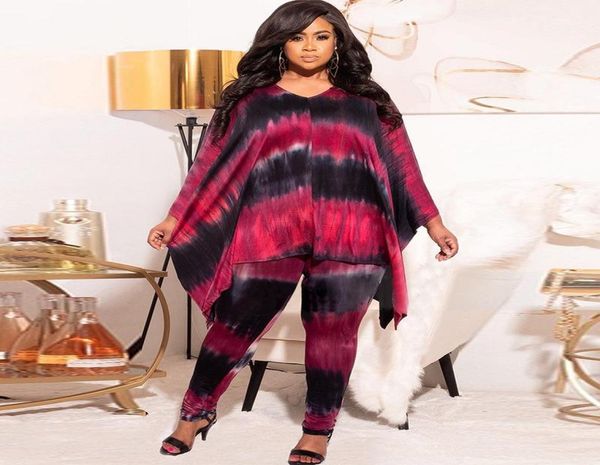 

plus size tracksuits two piece sets tie dye bat sleeve loose and skinny pants set for women summer 2021 ovesized outfits match3103226, Black