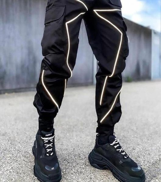 

men joggers harem pants reflective striped streetwear hip hop sweatpants harajuku autumn new track cargo pant trousers1465418, Black
