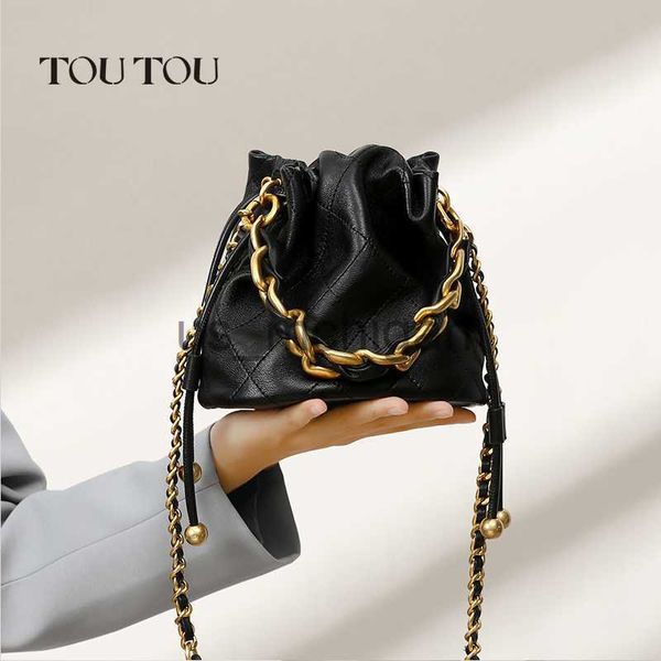 

evening bags toutou genuine leather quilted drawstring bucket bag for women with chain strap crossbody handbag for daily use and commuting j