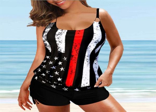 

women039s swimwear women tankini plus size bikini set digital flag printing suspender beach split bathing swimsuit maillot de b6225775, White;black