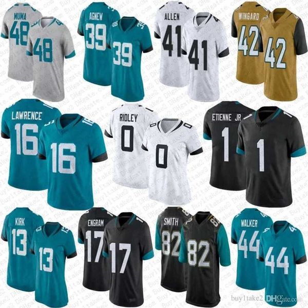 

16 trevor lawrence football jersey 0 ridley 44 travon walker 41 josh allen 1 travis etienne jr james robinson christian kirk evan engram ton, Black;red
