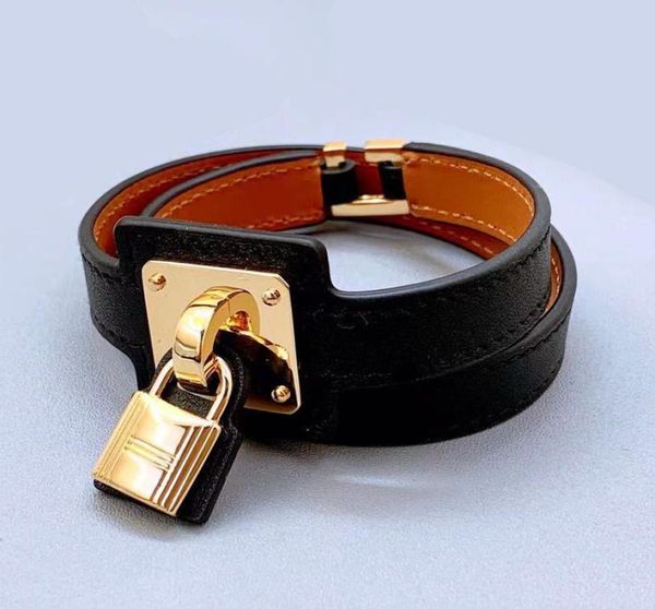 

brand jewerlry real leather bracelet for women lock pendant double tour leather5069383, Golden;silver