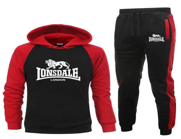 

fashion trend lonsdale print men hoodies suits brand tracksuit men039s hip hop sweatshirt sweatpants fallwinter hooded pullo2079690, Gray
