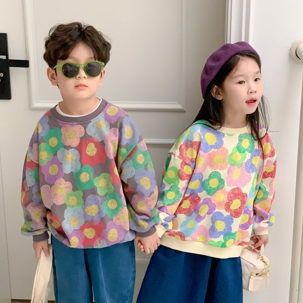 

hoodies sweatshirts spring design korean style colorful floral sweatshirts for kids 17 years boys and girls casual loose pullovers 230803, Black