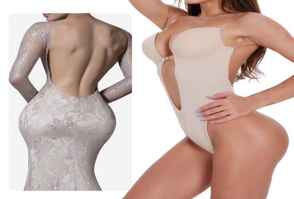 

women039s shapers waist trainer shaper body tummy shapewear faja women deep v bodysuit clear strap backless plunge thong push u8440912, Black;white