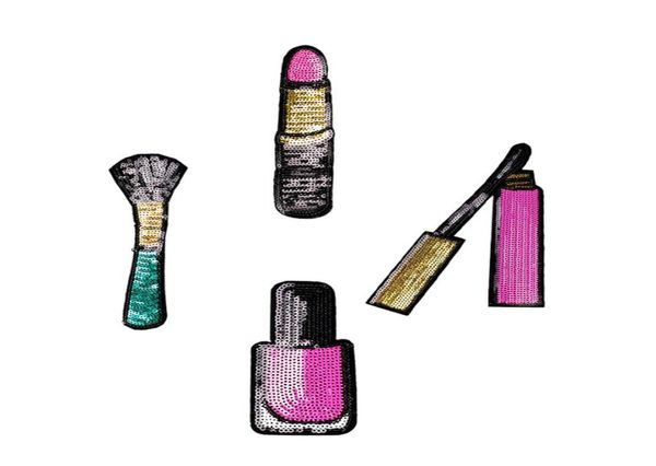 

4pcs cosmetics sequin patches for clothes iron on transfer applique patch for garment jeans diy sew on embroidery badge stickers5090428, Black