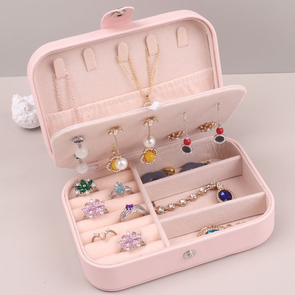 

jewelry boxes portable storage box travel organizer case leather earrings necklace ring display 230803, Black;white