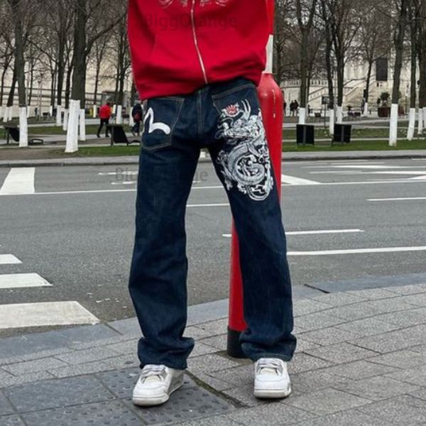 

men s jeans graphic print baggy men clothing harajuku vintage street hip hop mens casual wide leg for pants 230804, Blue