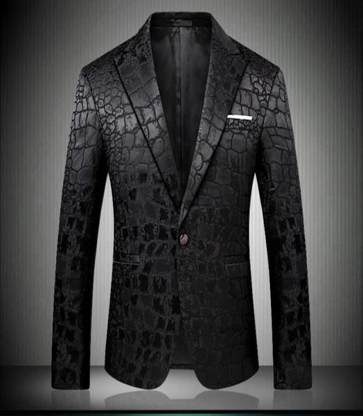

men039s suits blazers black blazer men crocodile pattern wedding suit jacket slim fit stylish costumes stage wear for singer 2297725, White;black