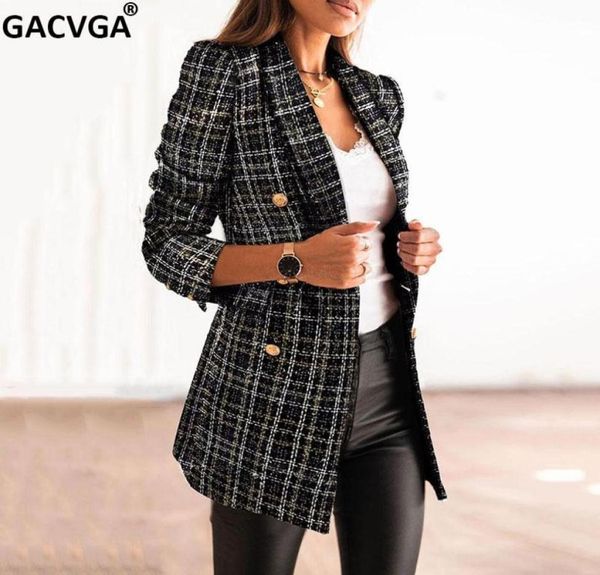 

autumn women jacket new winter line plaid doublebreasted blazer jacket slim office elegant coat outwear6402662, White;black