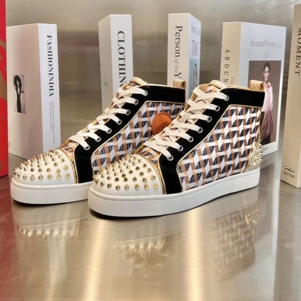 

red sole womens trendy casual shoes luxury mens real leather shoes size 35-48 designer studded tide shoes new red bottoms casual sneakers, Black