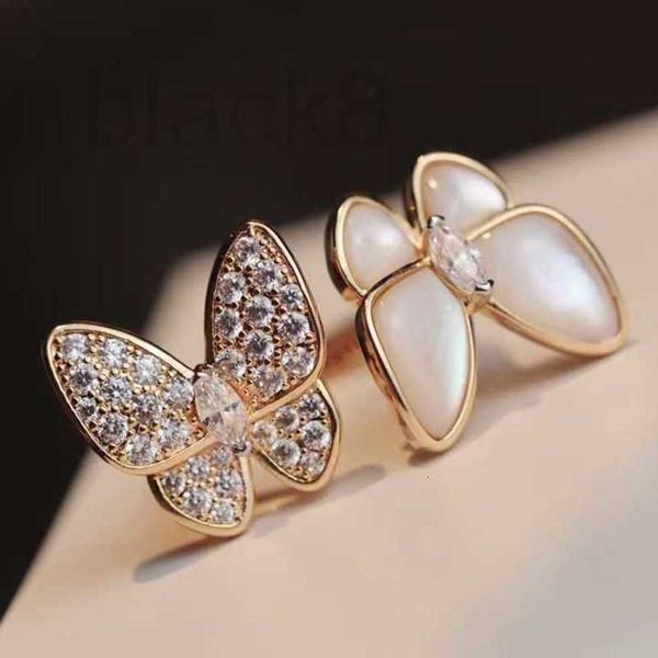 

band rings designer v golden temperament korean personality small crowd design thickened plated 18k butterfly ring light luxury white fritil, Silver