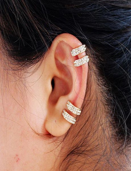 

10 pair trendy small round ear cuff earrings for women gold and silver plated 2 rows rhinestone clip earrings without piercing acc8942470