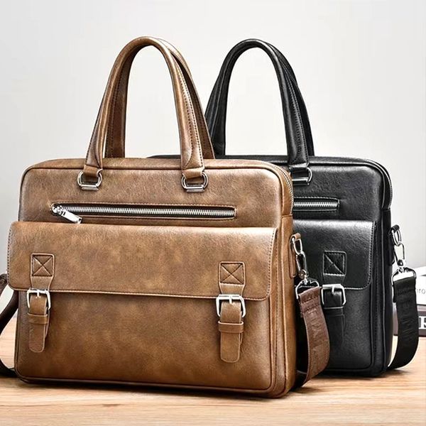 

new fashion men multi-layer senior single shoulder leather crossbody leisure handbag briefcase