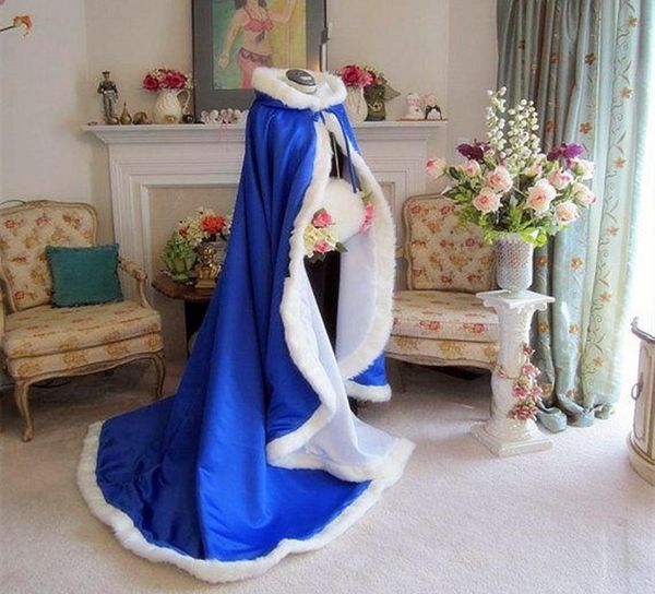 

bridal winter wedding cloak cape hooded with fur trim long bridal7290535, White