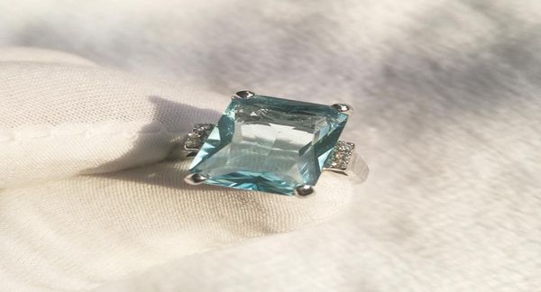 

white gold color clear zircon rings for women girls gifts geometric geomstone engagement wedding cz crystal ring sj1030087, Silver