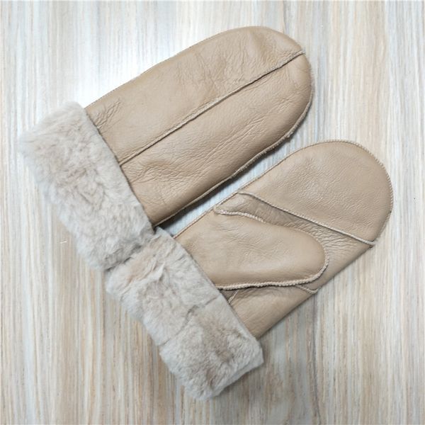 

fingerless gloves style winter keep warm thicken sheepskin leather mittens for women ladies and girls 230804, Blue;gray
