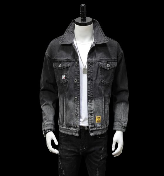 

autumn mens denim jacket men trendy casual windbreaker denim jacket male bomber black gray cowboy jeans jackets clothing m5xl4865153, Black;brown