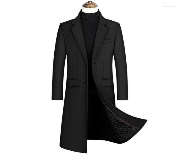 

men039s wool blends 2022 extra long trench coat male winter brand mens cashmere slim fit woolen peacoat windbreaker manteau h4728468, Black