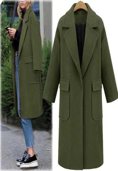 

womens winter lapel wool coat trench jacket long overcoat outwear women slim woolen cardigan jacket elegant blend 926y5000248, Black