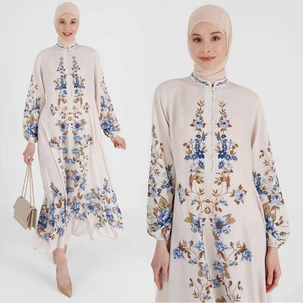 

middle eastern womens dress sweet floral print loose long sleeve, Black;gray