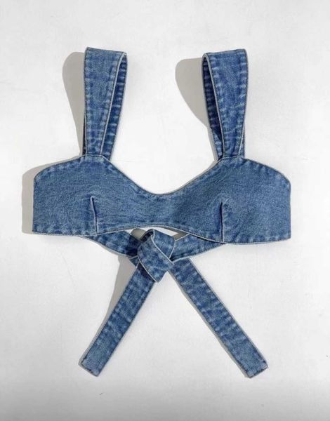

spring and summer new women's fashion wear spicy girl lace up bra denim tank top, White
