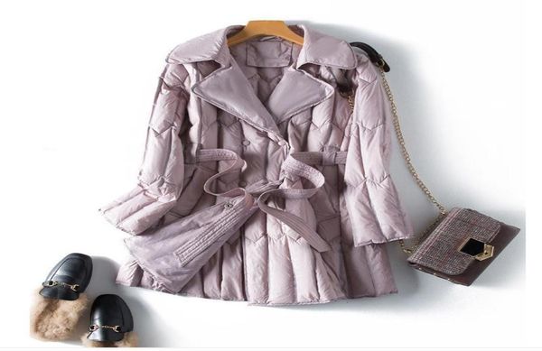 

women039s down parkas autumn winter purple down jacket belt female korean version of temperament long suit collar white women c7016857, Black