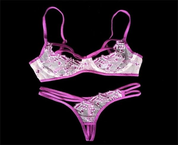 

bra and panty set ultrathin gauze embroidered underwear lingerie crotchless panties lace bra set transparent intimates lj2018791853, Red;black