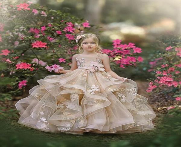 

cute 2021 flower girl dresses jewel neck lace appliques tiered skirts girls pageant dress a line kids birthday gowns6589274, White;blue
