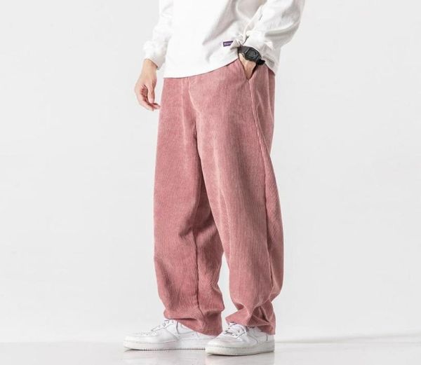 

corduroy pants men casual loose staight pant winter fashion pink neutral male and female trousers streetwear hip hop pants 2208164002506, Black